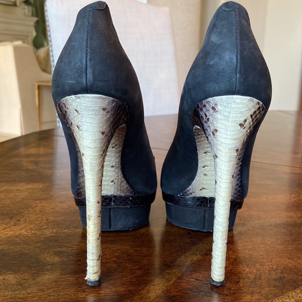 Brian Atwood “Florencio” Suede & Snakeskin Platform Heels - Picture 6 of 9